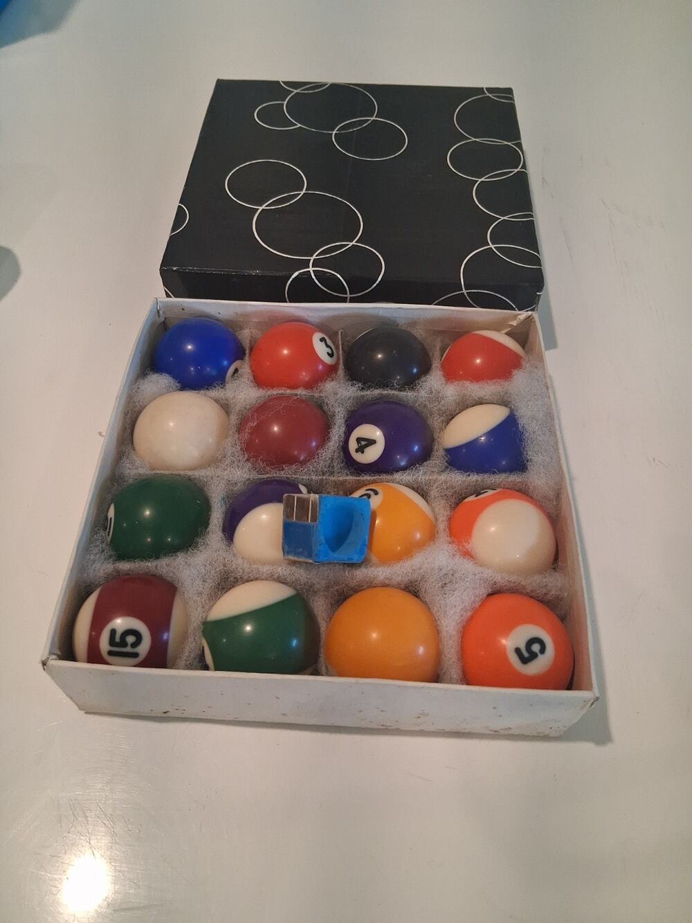 Vintage Miniature 1.5” Billiard Pool Ball Set Complete 16 Pcs Original Box Vtg